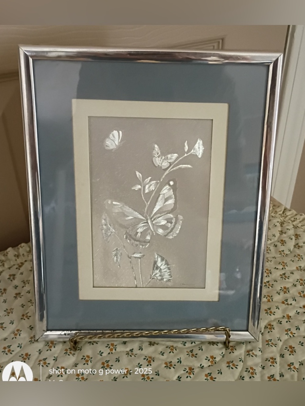 1983 Manifestations Inc. Optical Illusionary Art piece foil butterflies flowers.